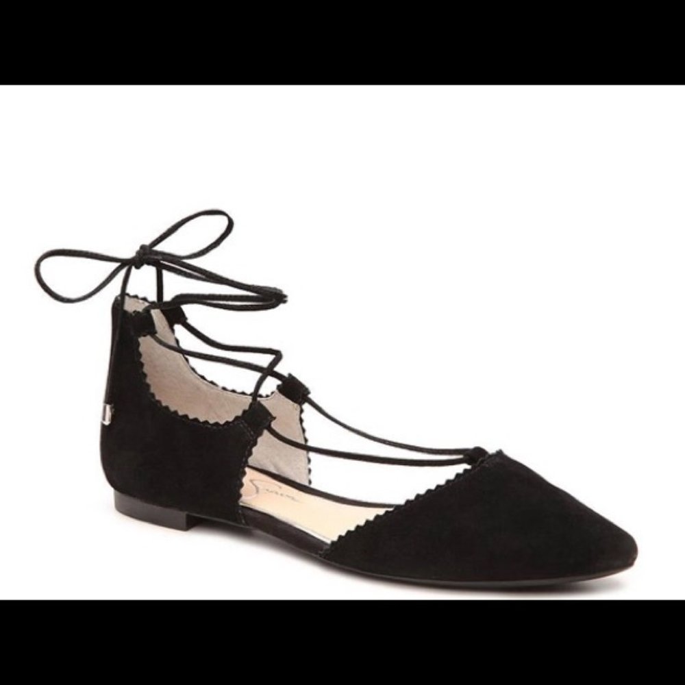 Jessica Simpson Black Suede Lace Up Flats NWOT